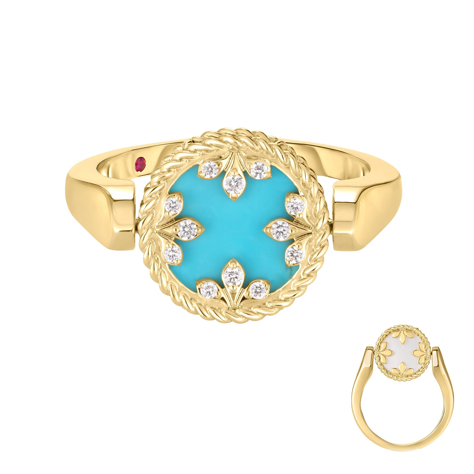 Roberto Coin 18K Yellow Gold Venetian Medallion Diamond & Turquoise Ring - Size 6.5