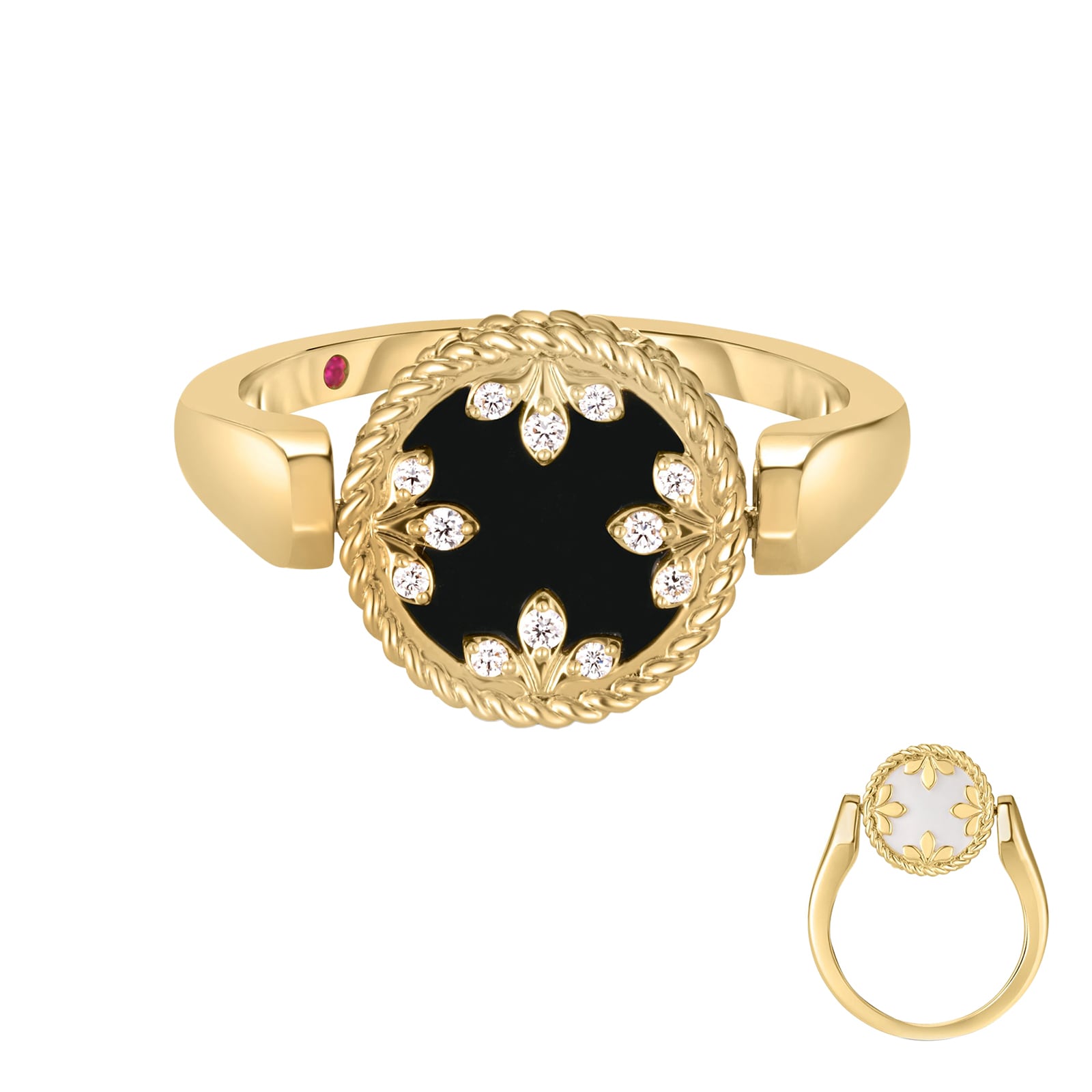Roberto Coin 18K Yellow Gold Venetian Medallion Diamond & Black Jade Ring - Size 6.5