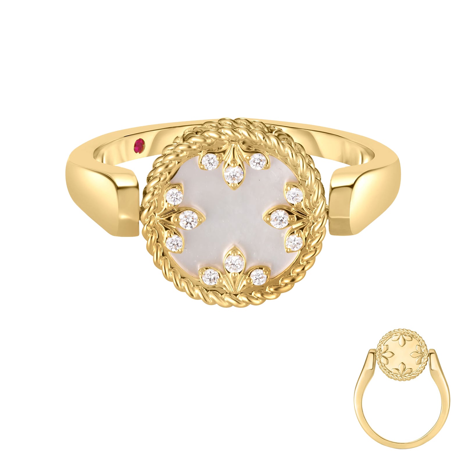 Roberto Coin 18K Yellow Gold Venetian Medallion Diamond & Mother Of Pearl Ring - Size 6.5