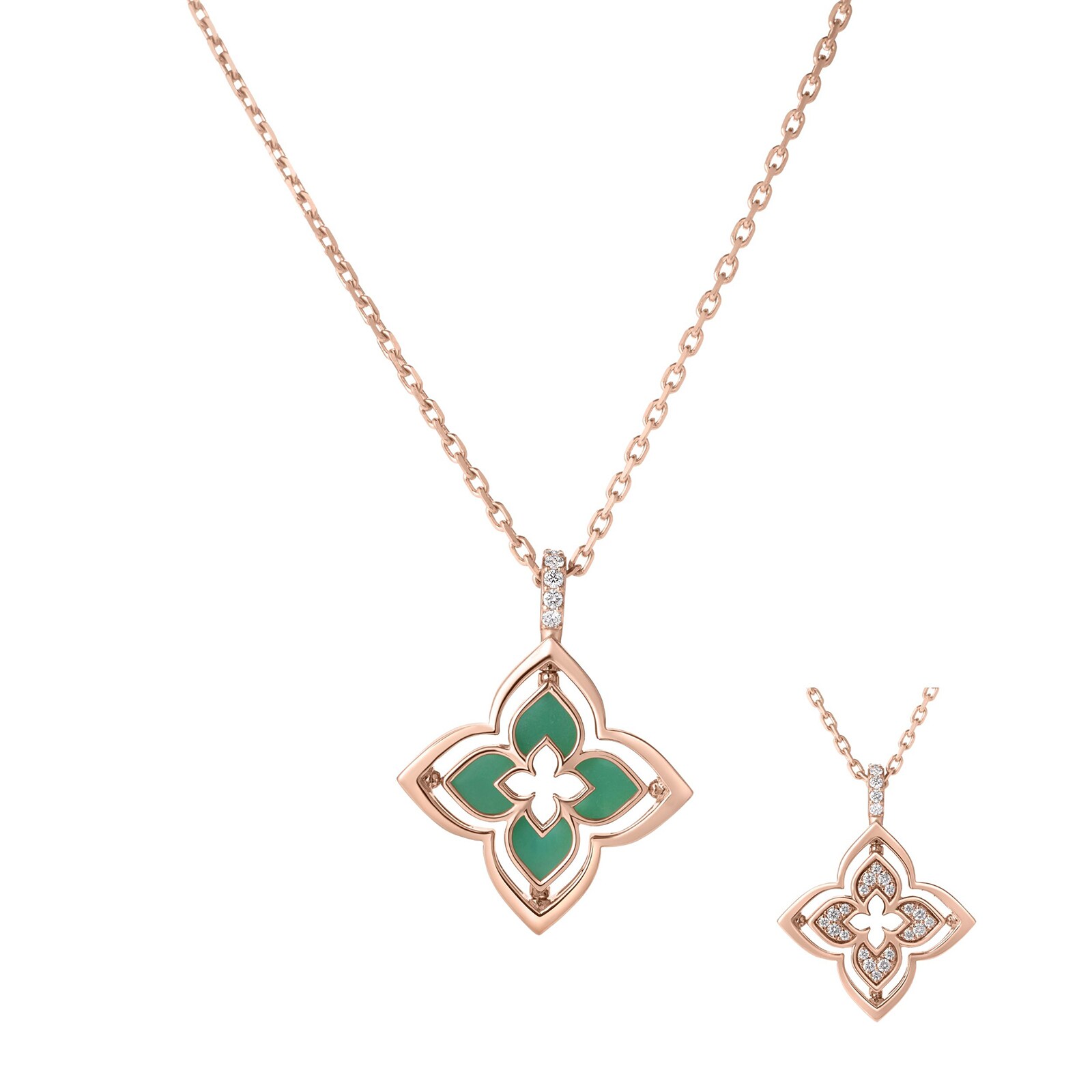 Roberto Coin 18K Rose Gold Venetian Princess Pirouette Diamond & Chrysoprase Flower Necklace