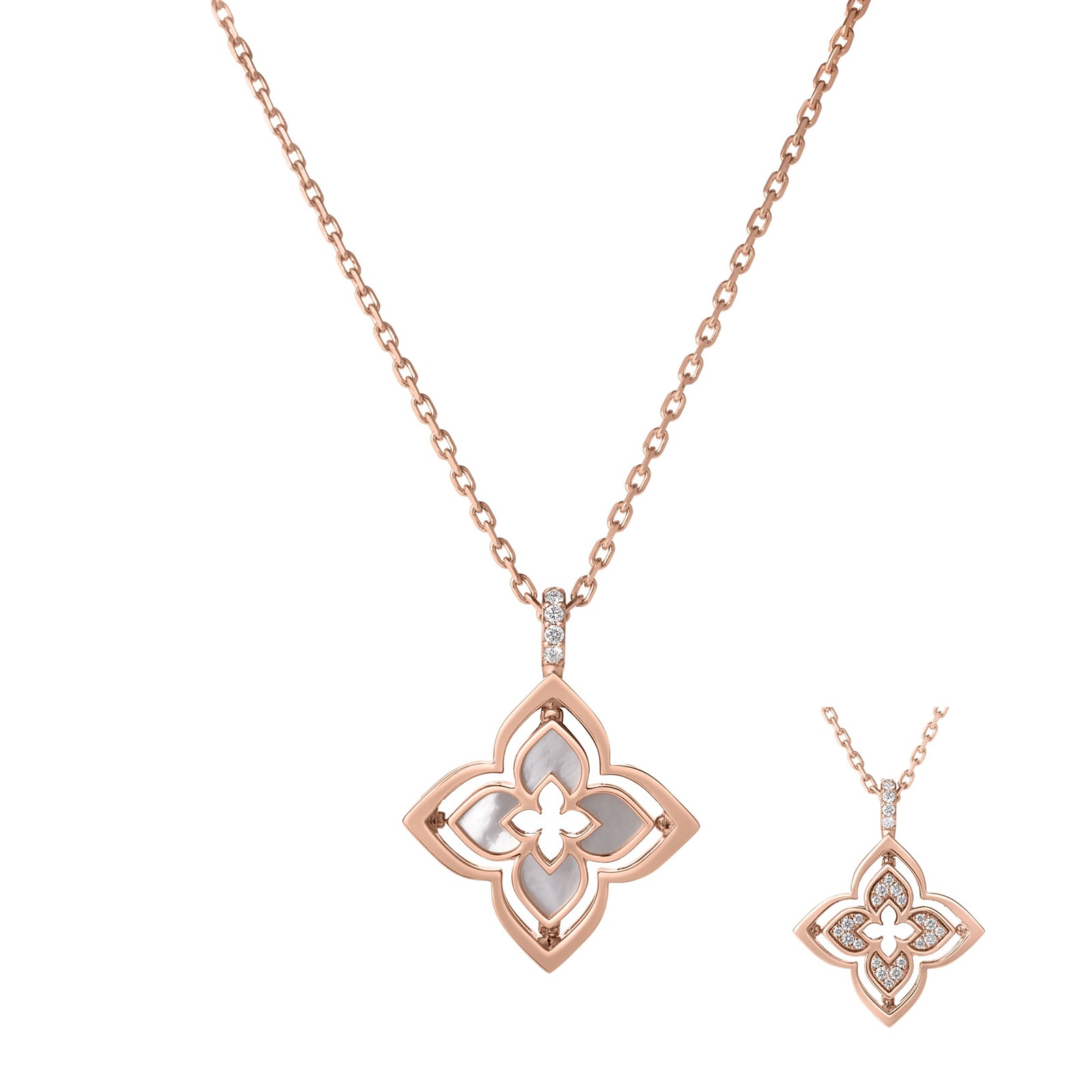 Roberto Coin 18K Rose Gold Venetian Princess Pirouette Diamond & Mother Of Pearl Flower Necklace