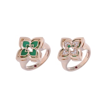 Roberto Coin 18K Rose Gold Venetian Princess Pirouette Diamond & Chrysoprase Ring - Size 6.5