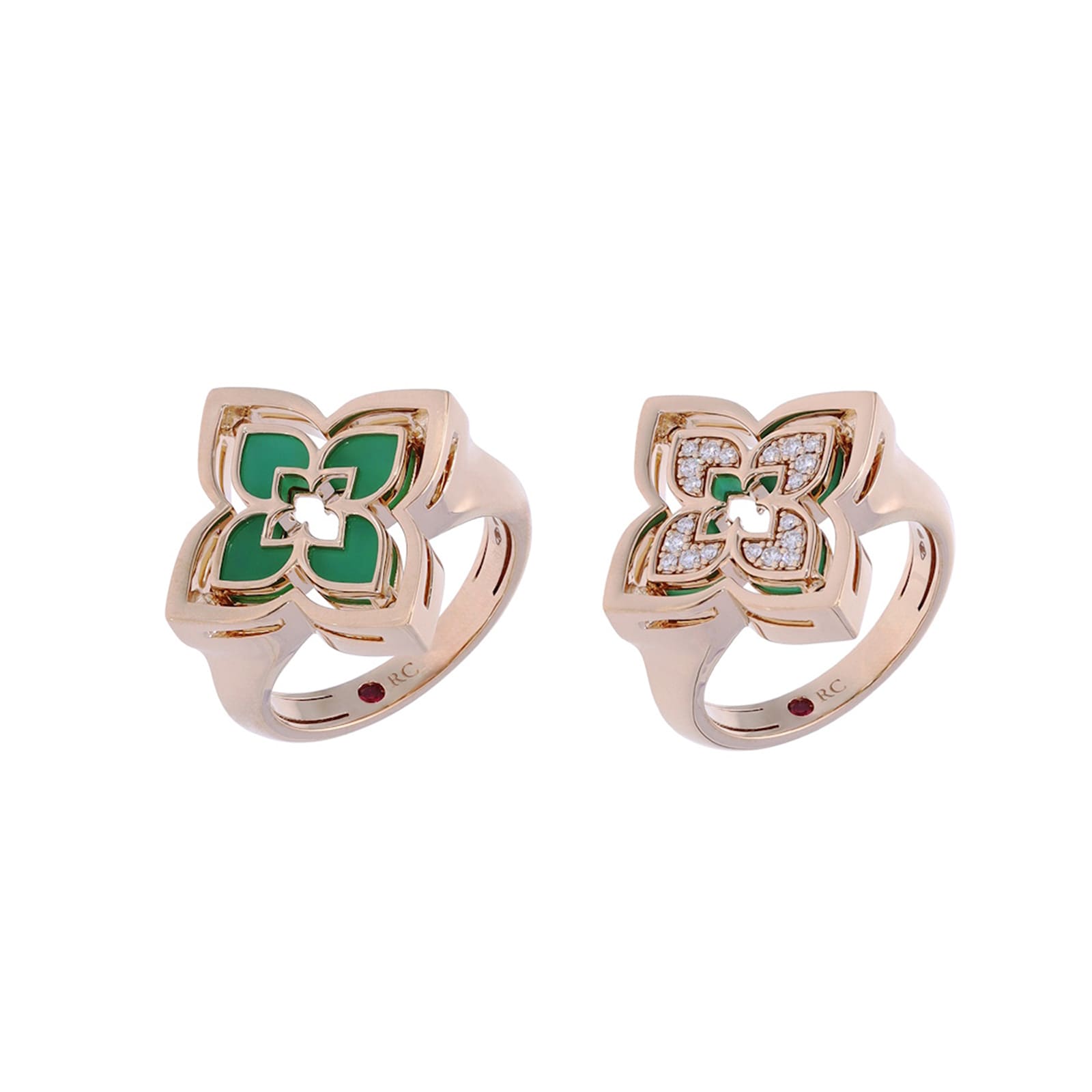 Roberto Coin 18K Rose Gold Venetian Princess Pirouette Diamond & Chrysoprase Ring - Size 6.5