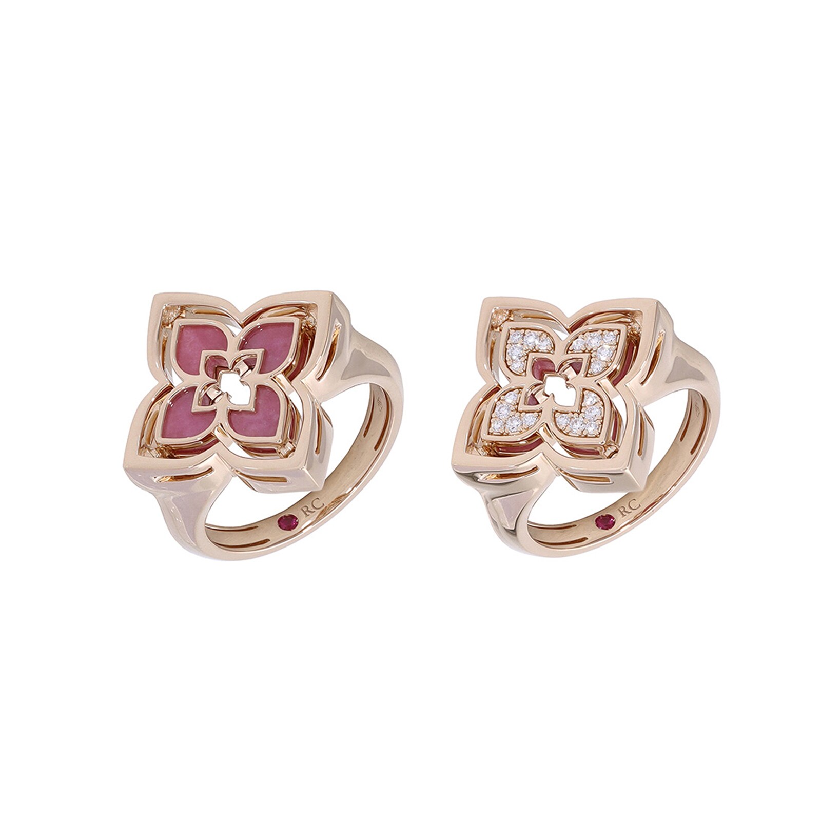 Roberto Coin 18K Rose Gold Venetian Princess Pirouette Diamond & Rhodonite Ring - Size Size 6.5