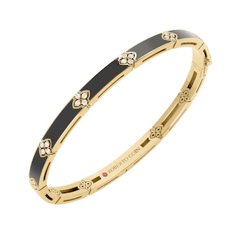 Roberto Coin 18K Yellow Gold Love In Verona Diamond & Black Enamel Bangle