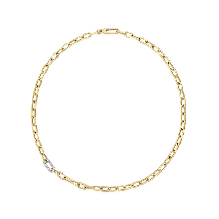 Roberto Coin 18K Yellow Gold Designer Gold Diamond Paperclip Link Necklace