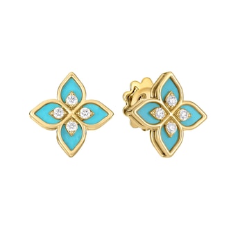 Roberto Coin 18K Yellow Gold Venetian Princess Diamond & Turquoise Stud Earrings