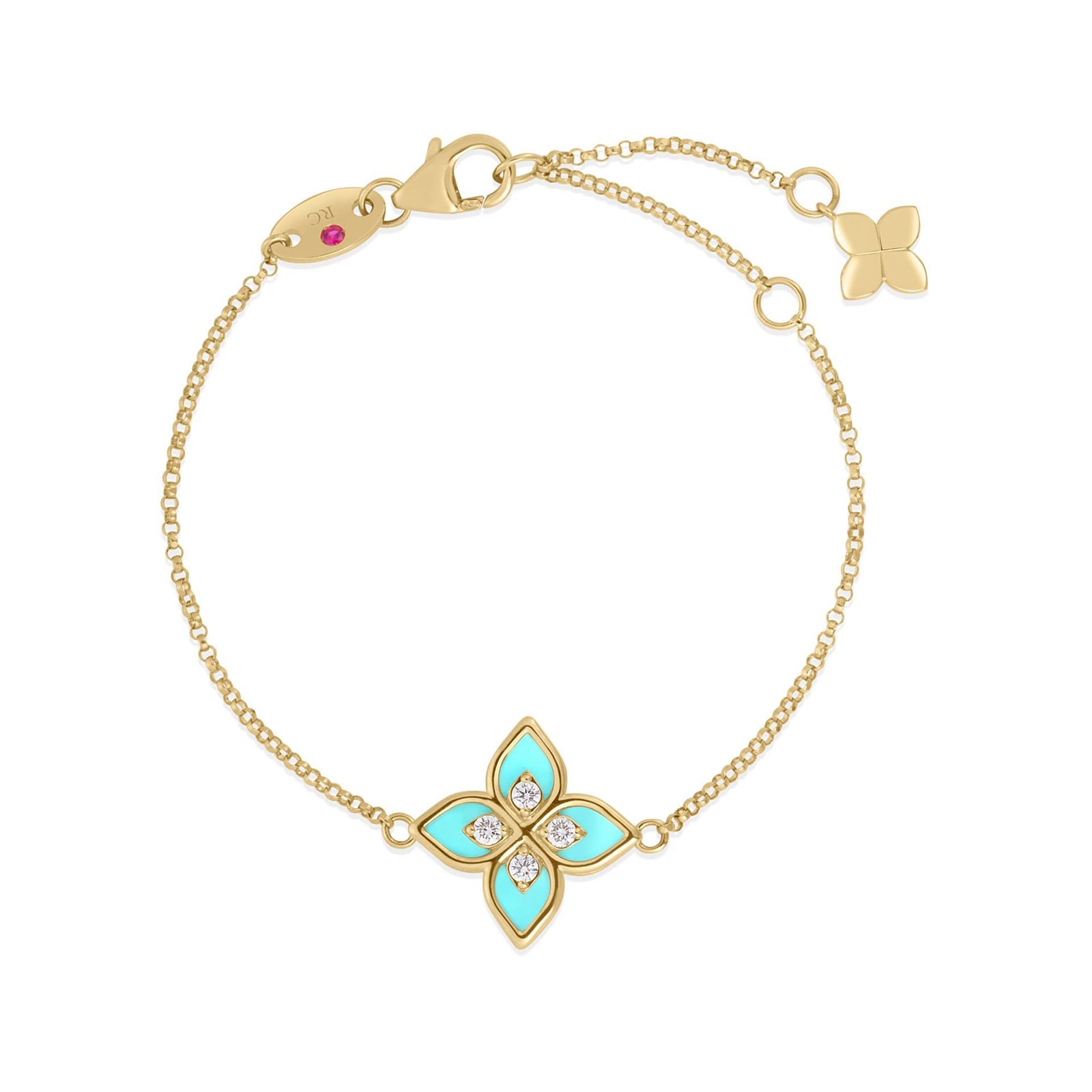 Roberto Coin 18K Yellow Gold Venetian Princess Diamond & Turquoise Bracelet