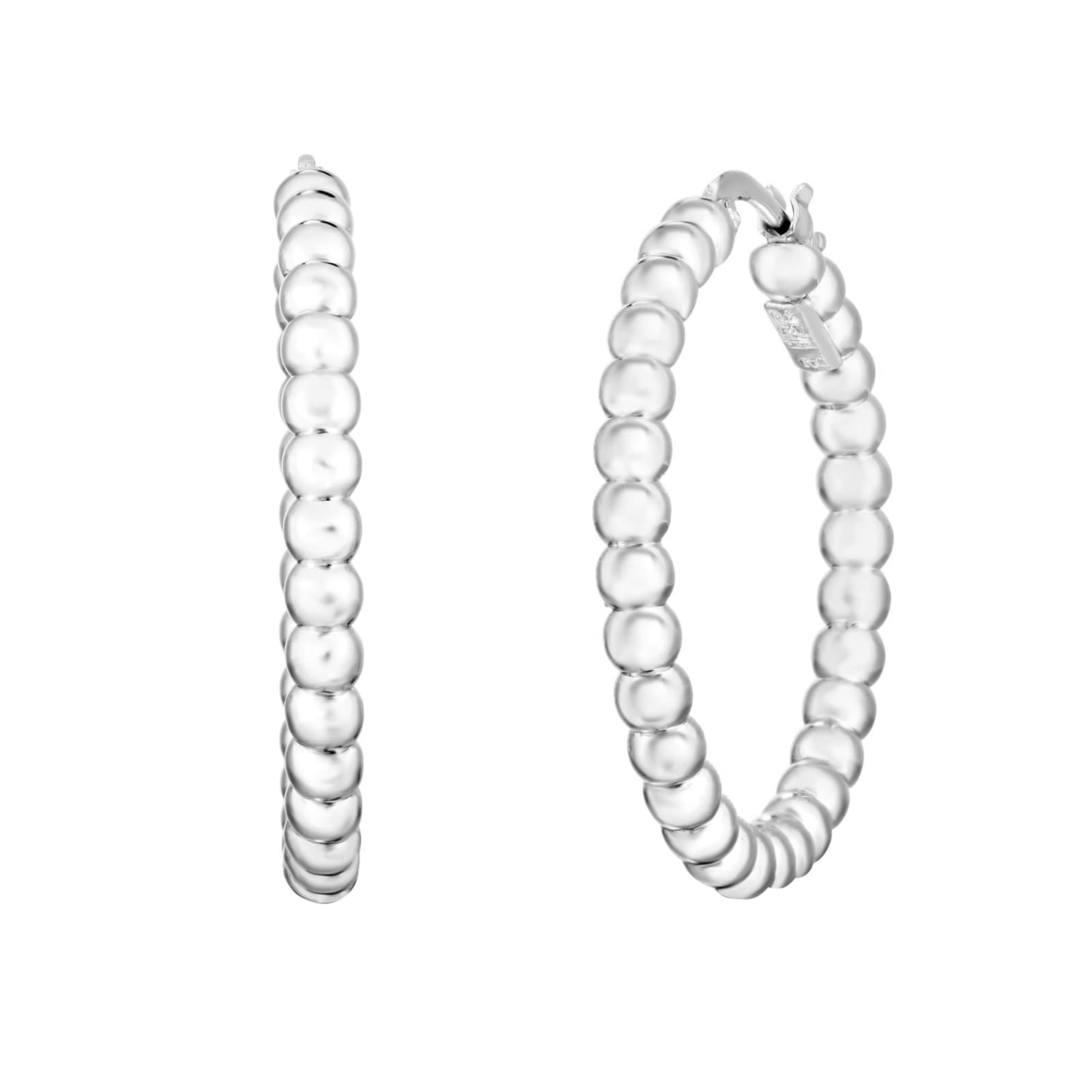 Roberto Coin 18K White Gold Designer Gold Beaded Hoop Earrings Roberto Coin 18K White Gold Designer Gold Beaded Hoop Earrings