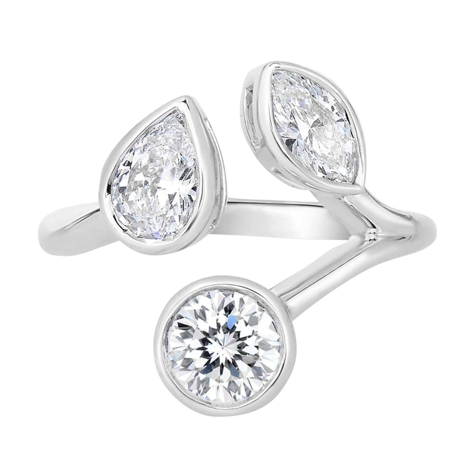 Roberto Coin 18K White Gold Cento Three Stone Diamond Ring - Size 6.5