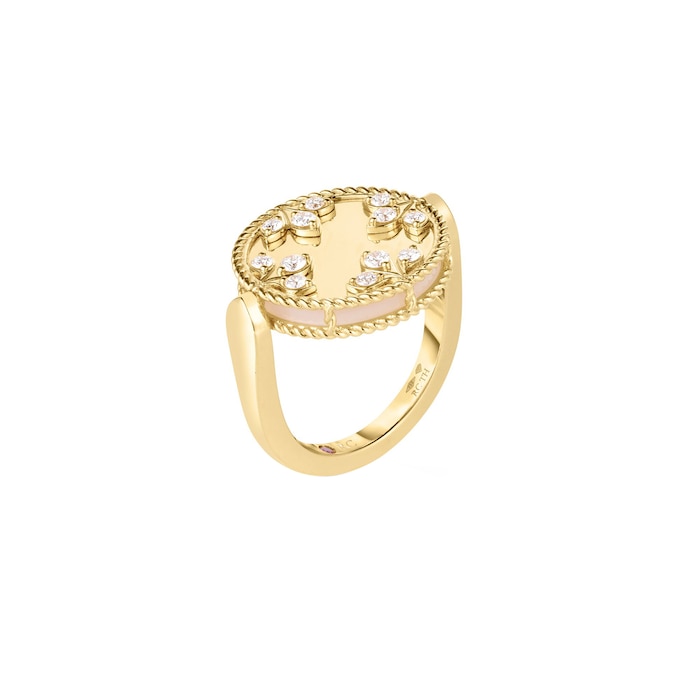 Roberto Coin 18K Yellow Gold Venetian Medallions Reversible Diamond & Mother Of Pearl Ring - Size 6.5