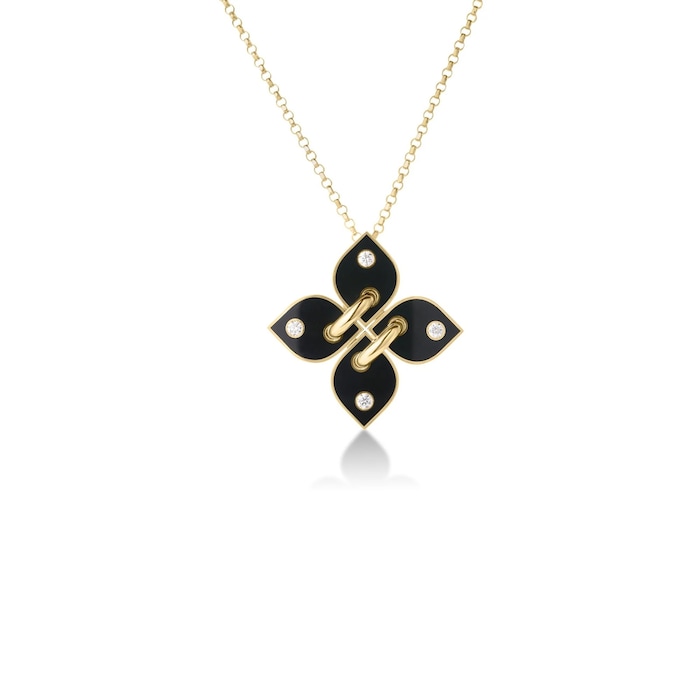 Roberto Coin 18K Yellow Gold Love In Verona Diamond & Black Enamel Flower Necklace