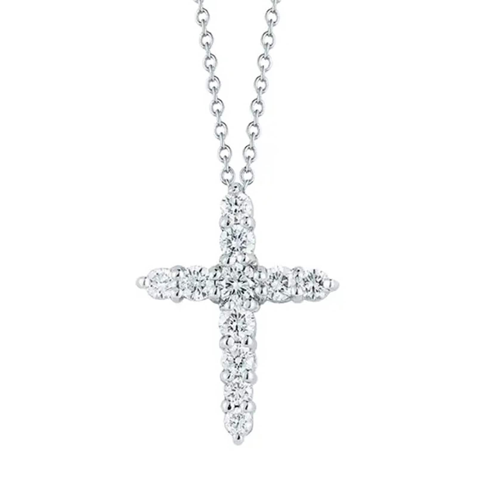 Roberto Coin 18K White Gold Tiny Treasures Diamond Tapered Cross Necklace