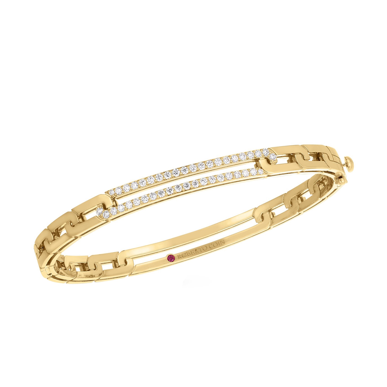 Roberto Coin 18K Yellow Gold Navarra Pave Diamond Extended Link Bangle