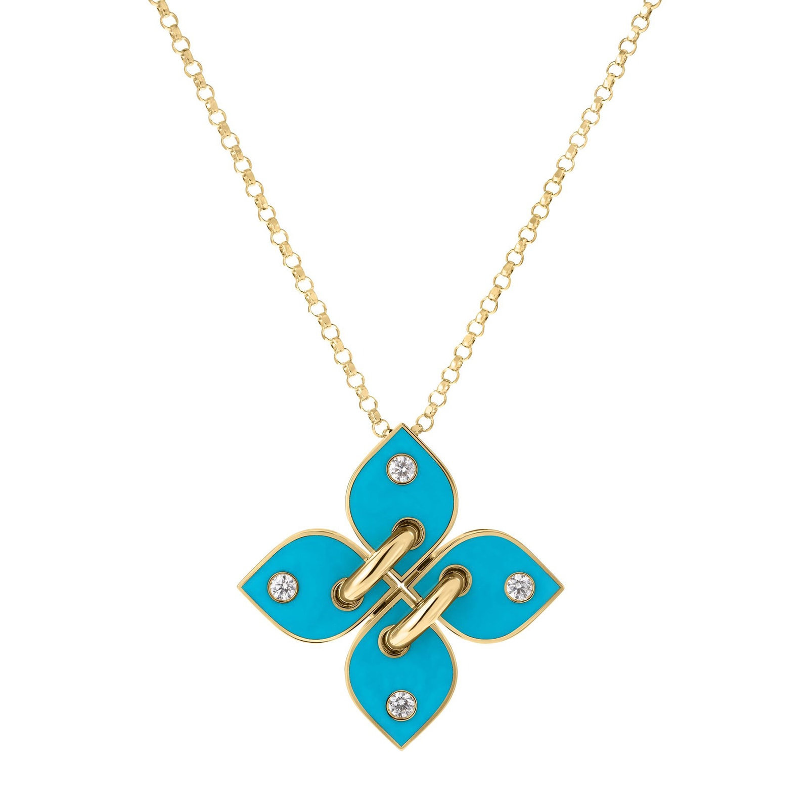 Roberto Coin 18K Yellow Gold Venetian Princess Diamond & Turquoise Enamel Pendant Necklace