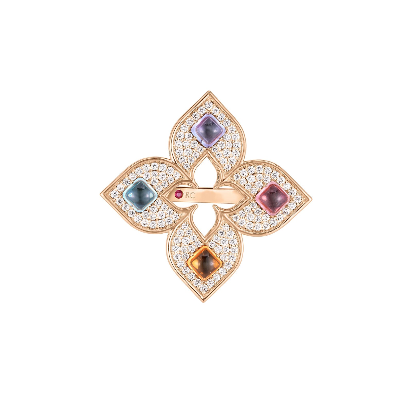 Roberto Coin 18K Rose Gold Venetian Princess Carnival Pave Diamond & Mixed Gemstone Flower Ring - Size 6.5