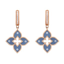 37523662 - Venetian Princess 18ct Rose Gold Blue Titanium and Diamond Hoop Earrings