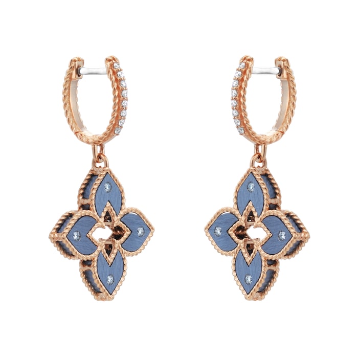 Roberto Coin Venetian Princess 18ct Rose Gold Blue Titanium and Diamond Hoop Earrings
