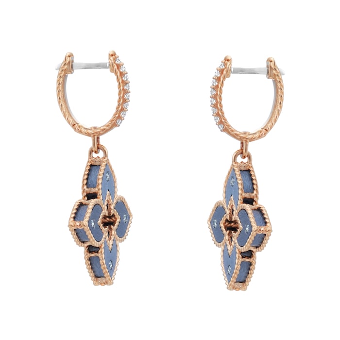 Roberto Coin Venetian Princess 18ct Rose Gold Blue Titanium and Diamond Hoop Earrings