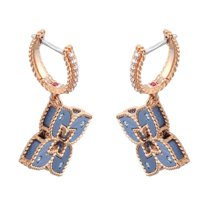Roberto Coin Venetian Princess 18ct Rose Gold Blue Titanium and Diamond Hoop Earrings