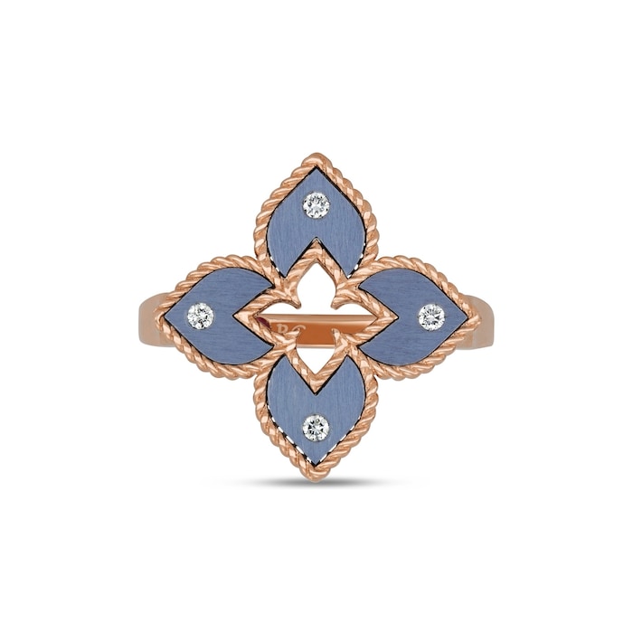 Roberto Coin Venetian Princess 18ct Rose Gold Blue Titanium and Diamond Ring