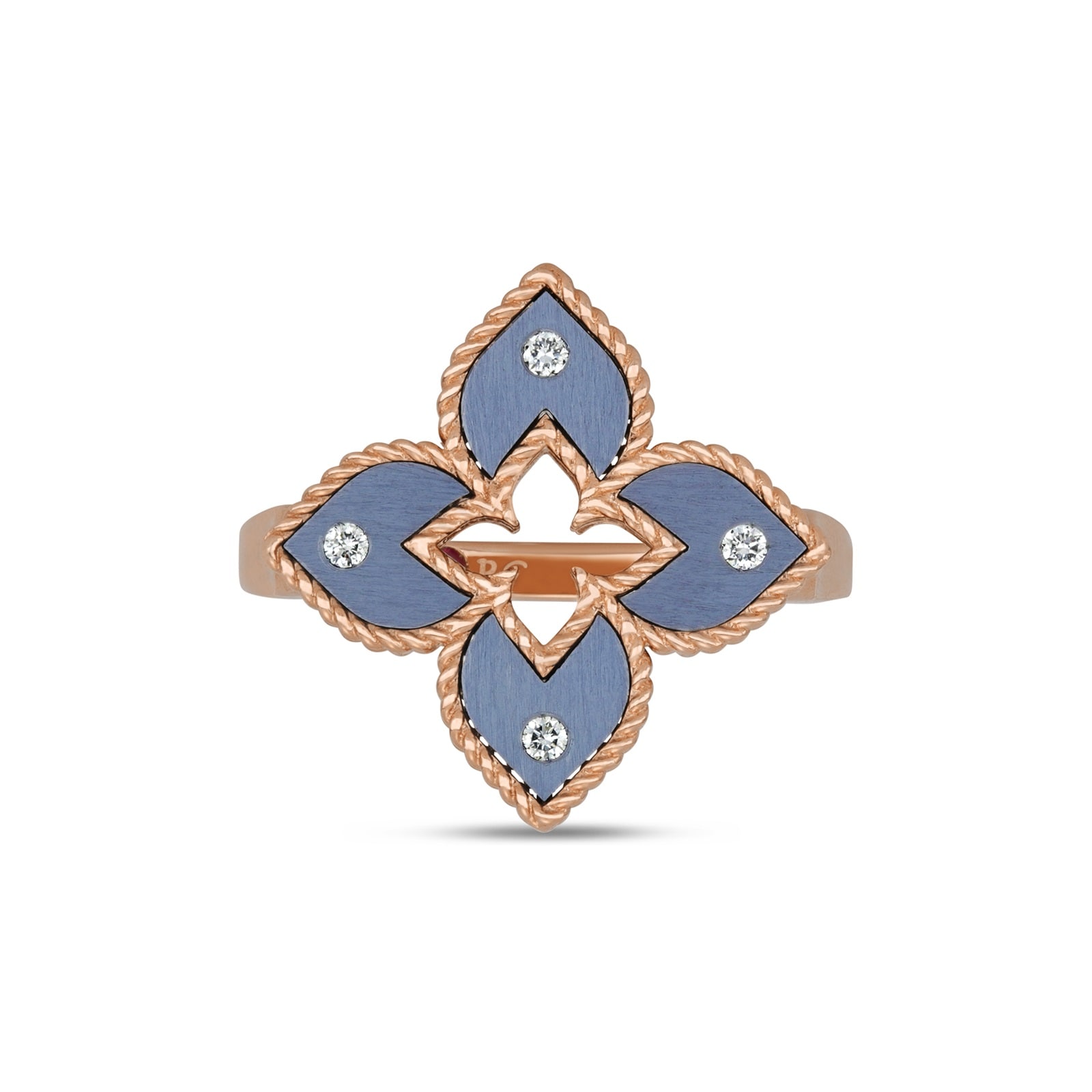 Roberto Coin Venetian Princess 18ct Rose Gold Blue Titanium and Diamond Ring