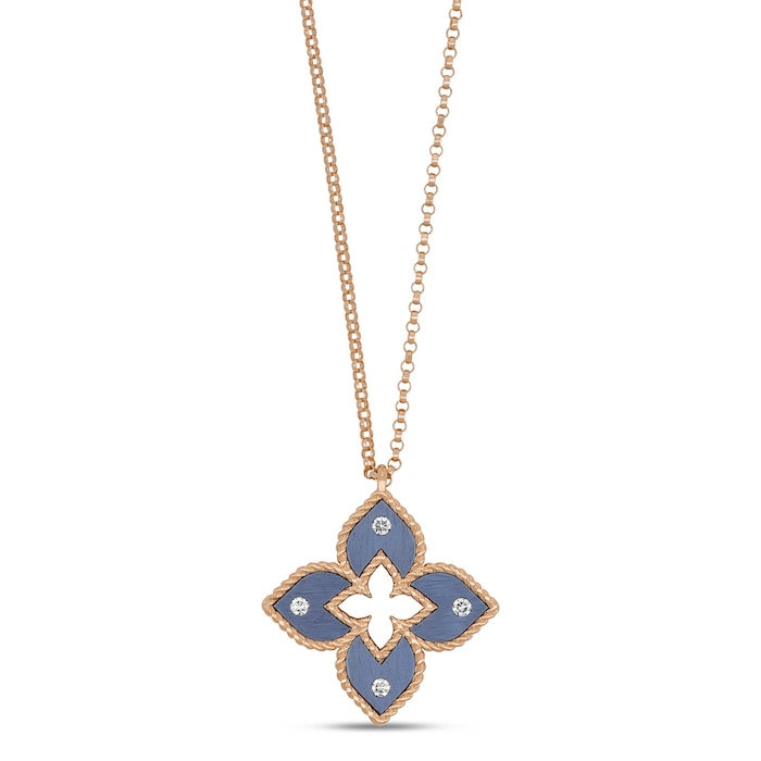 Roberto Coin Venetian Princess 18ct Rose Gold Blue Titanium and Diamond Pendant