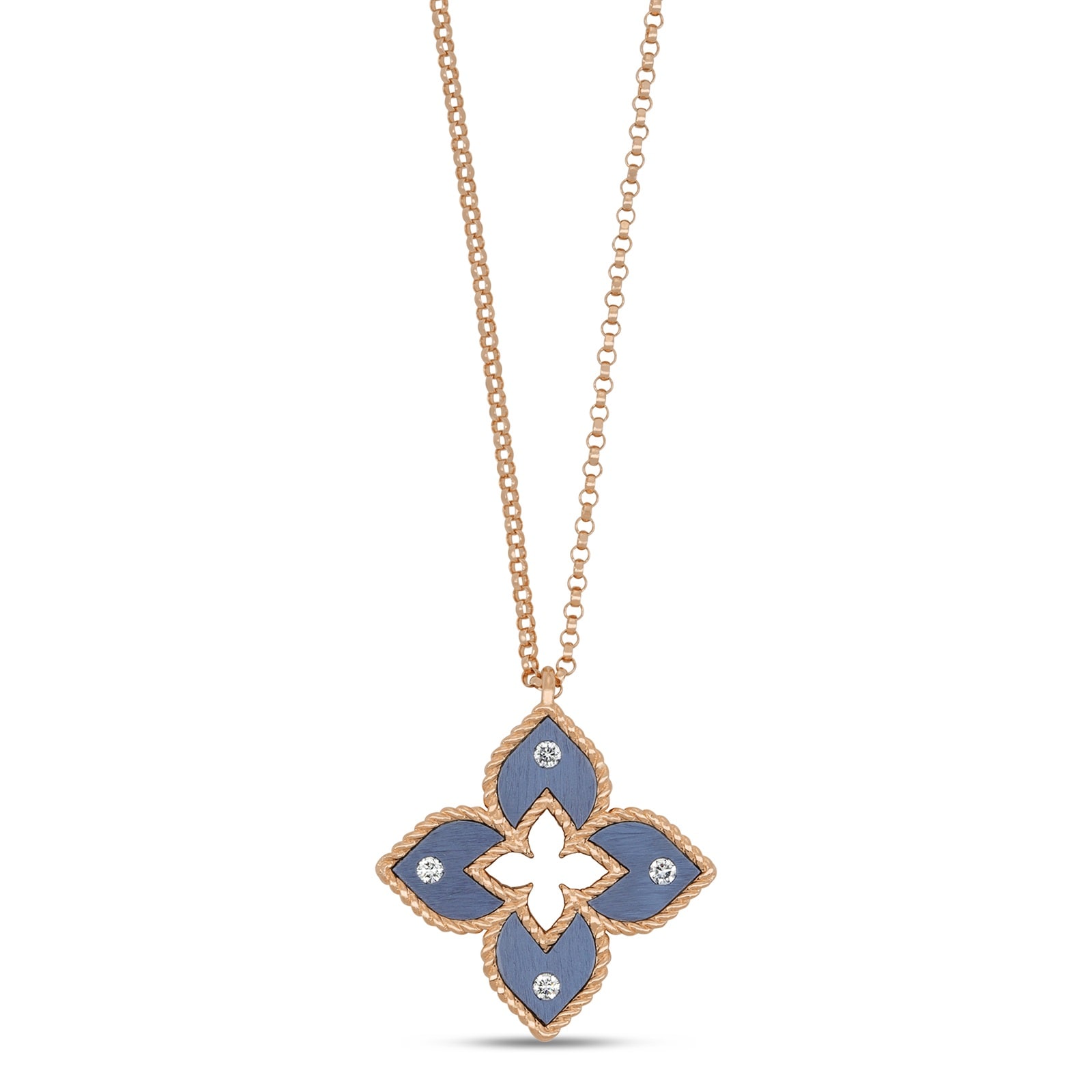Roberto Coin Venetian Princess 18ct Rose Gold Blue Titanium and Diamond Pendant