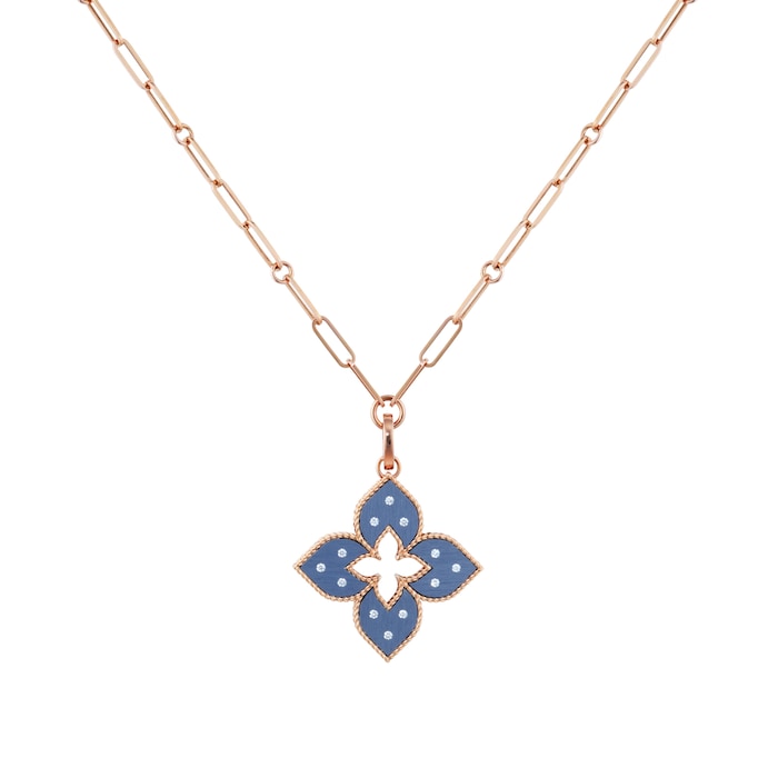 Roberto Coin Venetian Princess 18ct Rose Gold Blue Titanium and Diamond Pendant