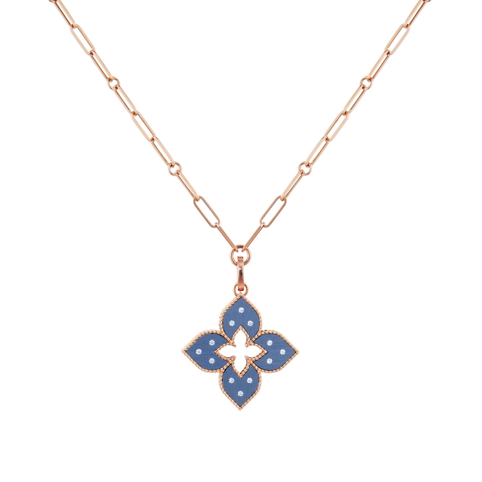 Roberto Coin Venetian Princess 18ct Rose Gold Blue Titanium and Diamond Pendant