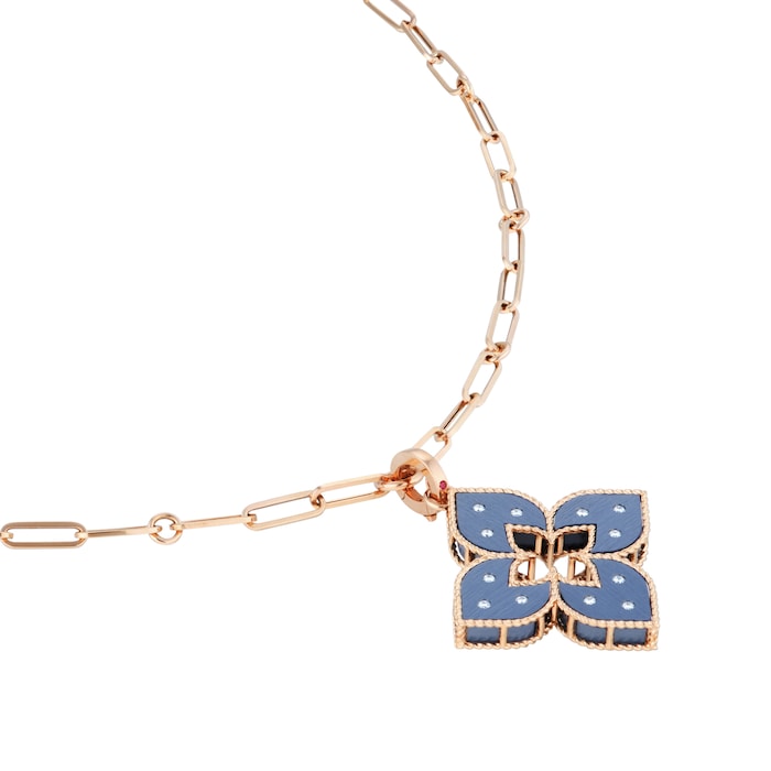 Roberto Coin Venetian Princess 18ct Rose Gold Blue Titanium and Diamond Pendant