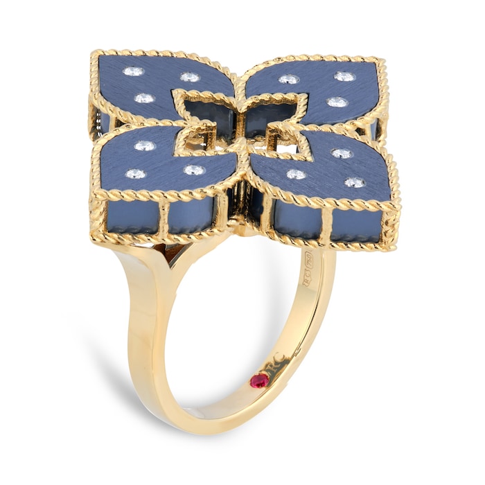 Roberto Coin Venetian Princess 18ct Rose Gold Blue Titanium and Diamond Ring