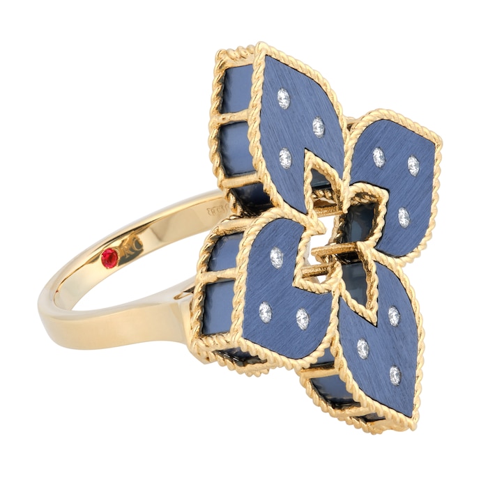 Roberto Coin Venetian Princess 18ct Rose Gold Blue Titanium and Diamond Ring