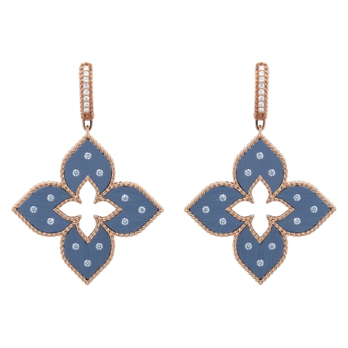 Roberto Coin Venetian Princess 18ct Rose Gold Blue Titanium and Diamond Hoop Earrings