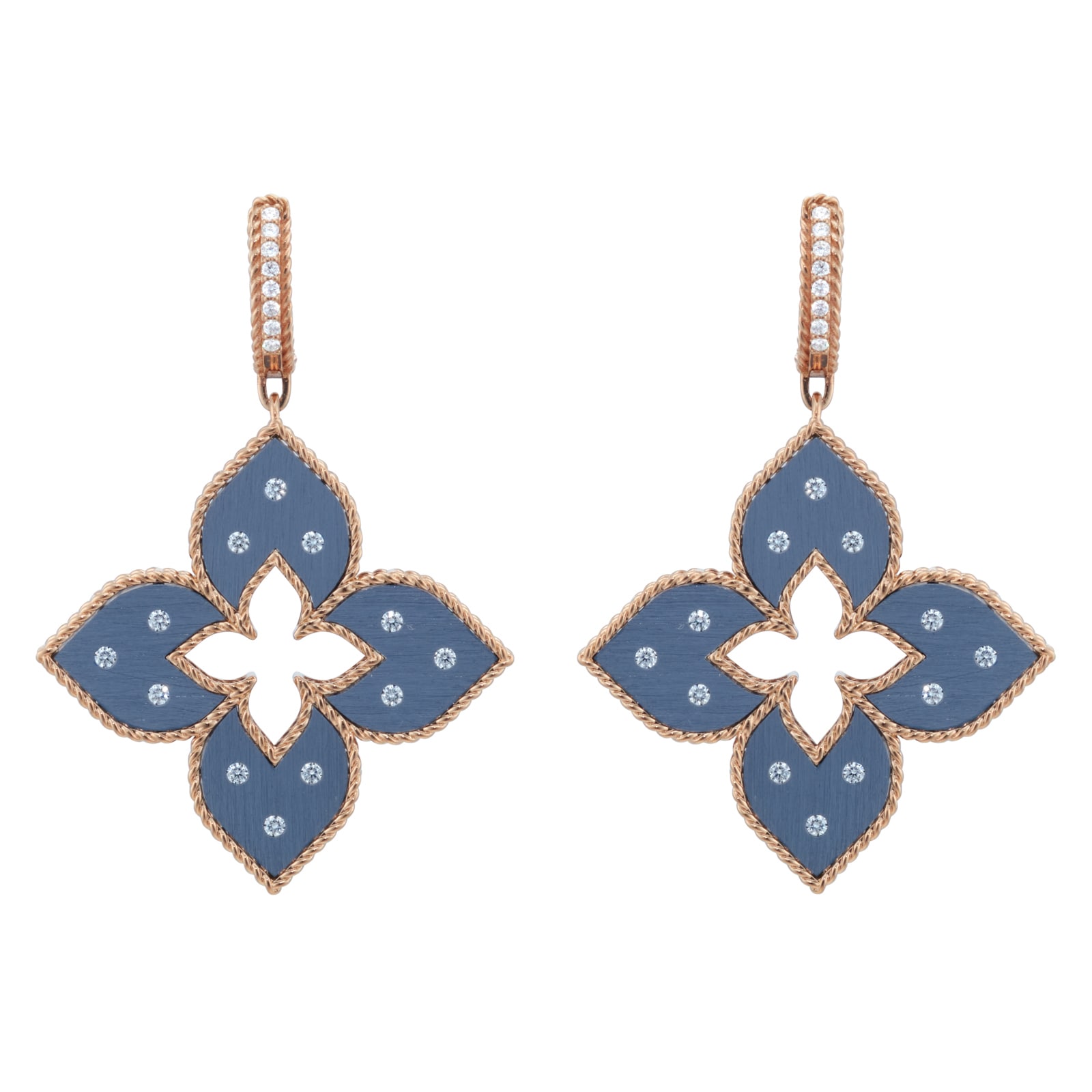 Roberto Coin Venetian Princess 18ct Rose Gold Blue Titanium and Diamond Hoop Earrings