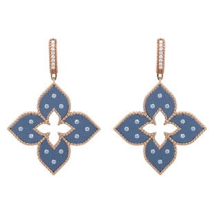 Roberto Coin Venetian Princess 18ct Rose Gold Blue Titanium and Diamond Hoop Earrings