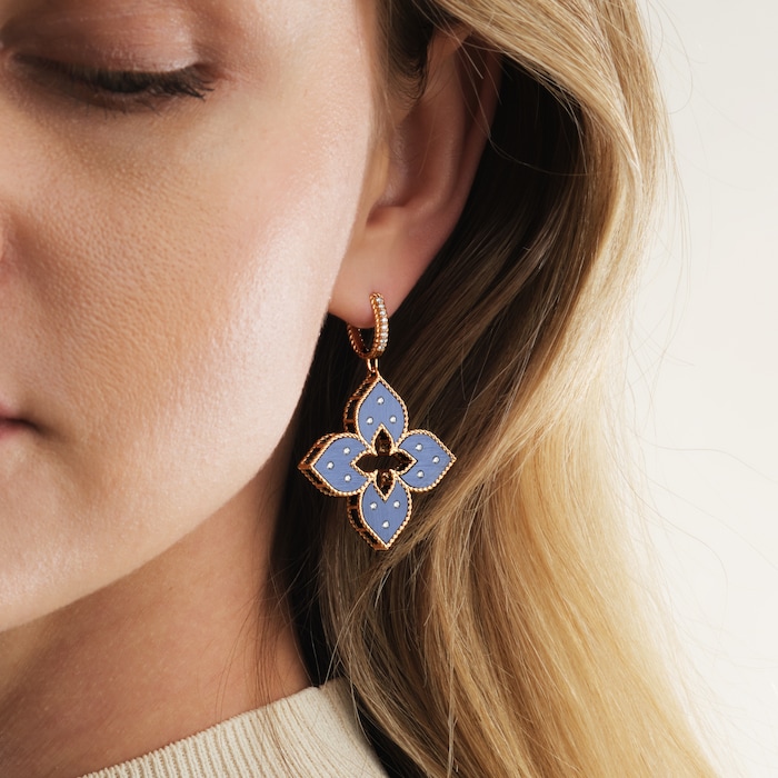 Roberto Coin Venetian Princess 18ct Rose Gold Blue Titanium and Diamond Hoop Earrings