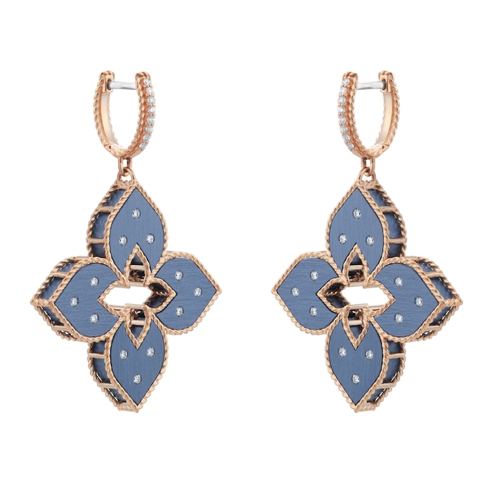 Roberto Coin Venetian Princess 18ct Rose Gold Blue Titanium and Diamond Hoop Earrings