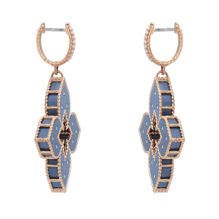 Roberto Coin Venetian Princess 18ct Rose Gold Blue Titanium and Diamond Hoop Earrings