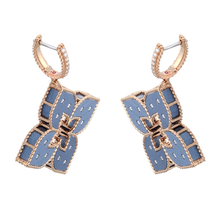Roberto Coin Venetian Princess 18ct Rose Gold Blue Titanium and Diamond Hoop Earrings