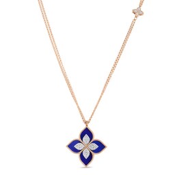 37523671 - Princess Flower 18ct Rose Gold 0.76ct Diamond & Lapis Pendant Necklace