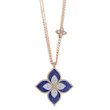 Roberto Coin Princess Flower 18ct Rose Gold 0.76ct Diamond & Lapis Pendant Necklace