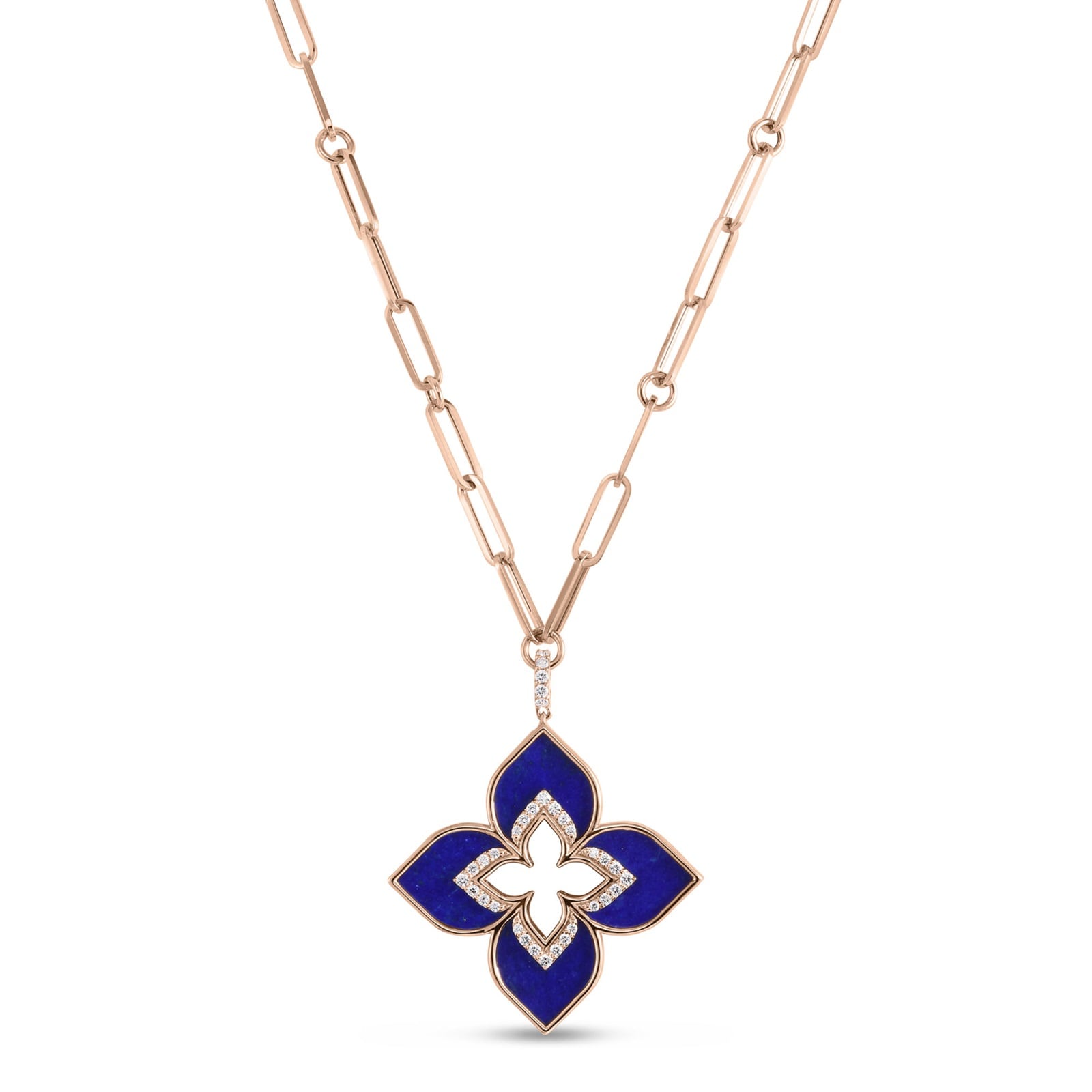 Roberto Coin Venetian Princess 18ct Rose Gold Lapis Pendant Necklace