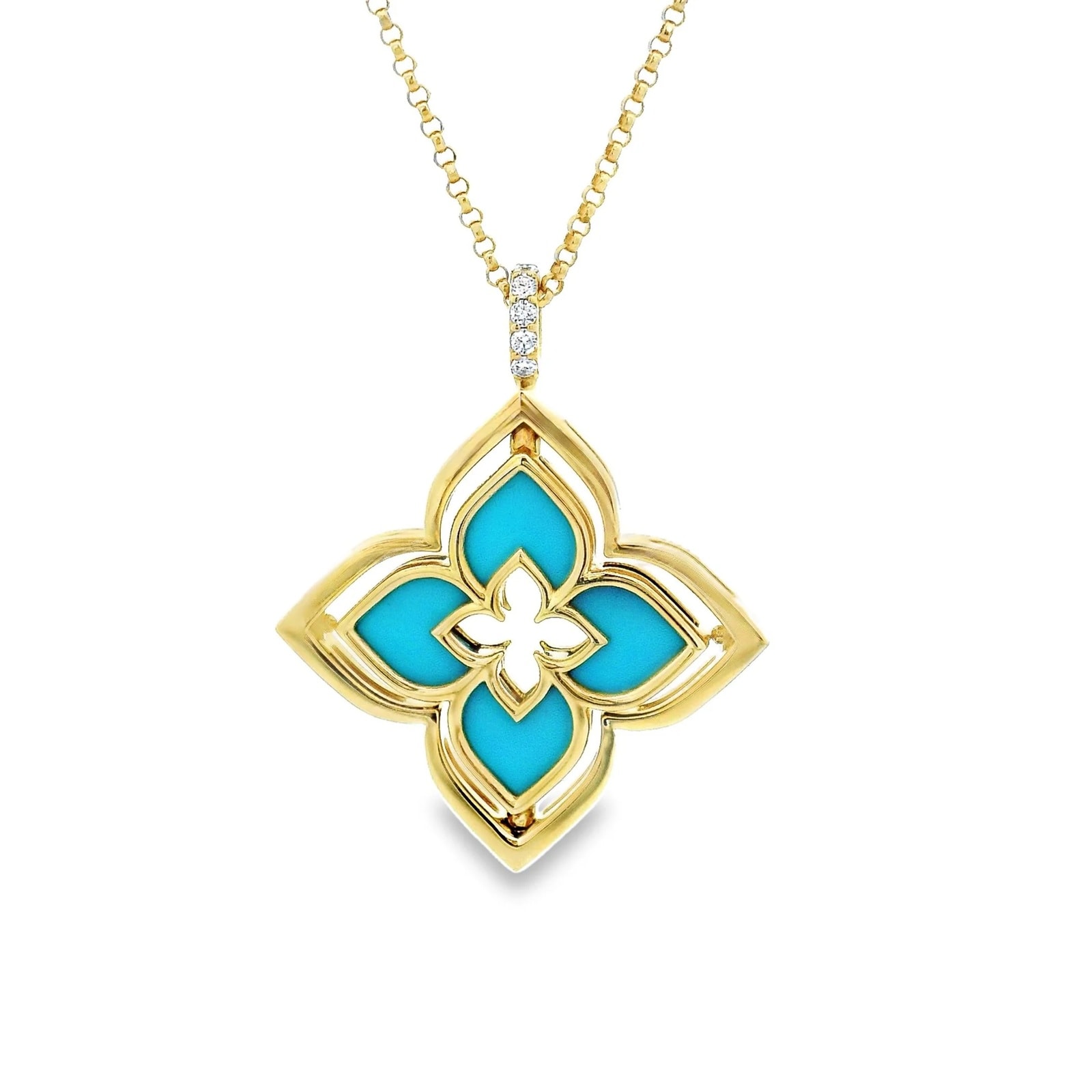 Roberto Coin 18K Yellow Gold Venetian Princess Pirouette Diamond & Turquoise Flower Necklace