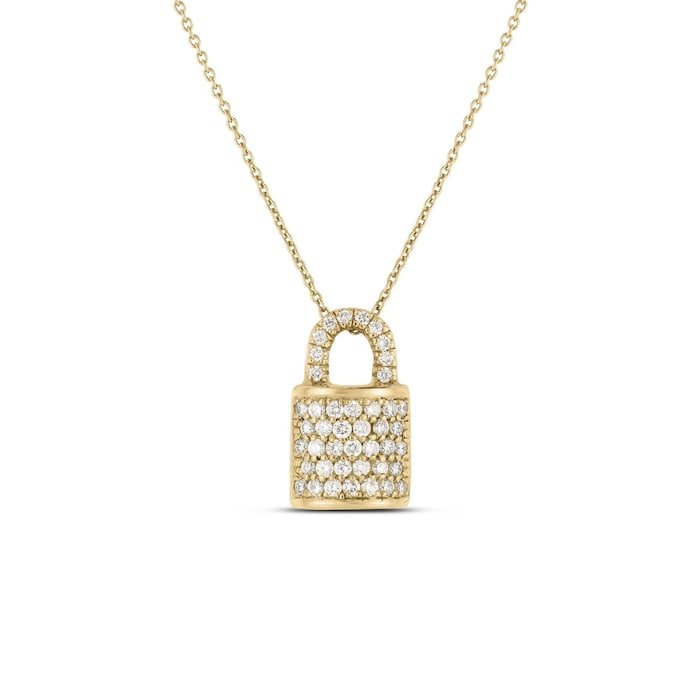 Roberto Coin 18K Yellow Gold Tiny Treasures Pave Diamond Lock Necklace