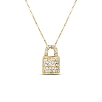 Roberto Coin 18K Yellow Gold Tiny Treasures Pave Diamond Lock Necklace