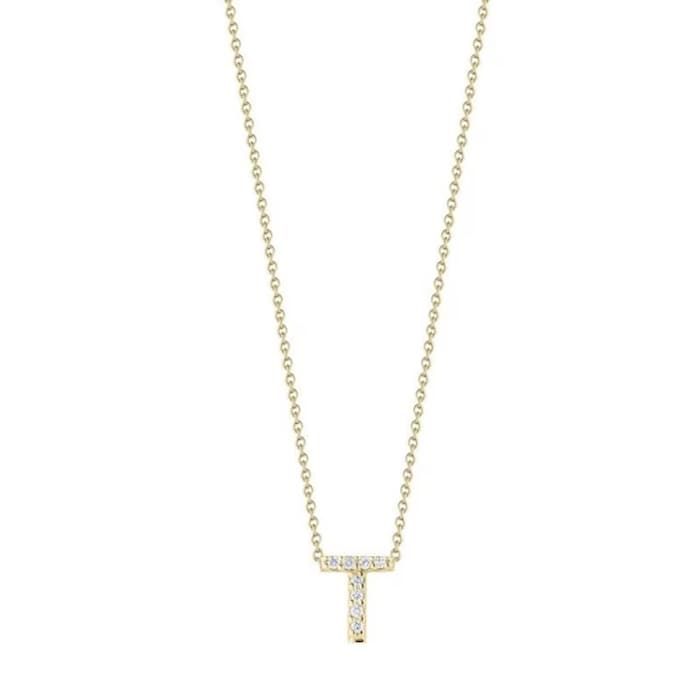 Roberto Coin 18K Yellow Gold Tiny Treasures Diamond Love Letter T Necklace