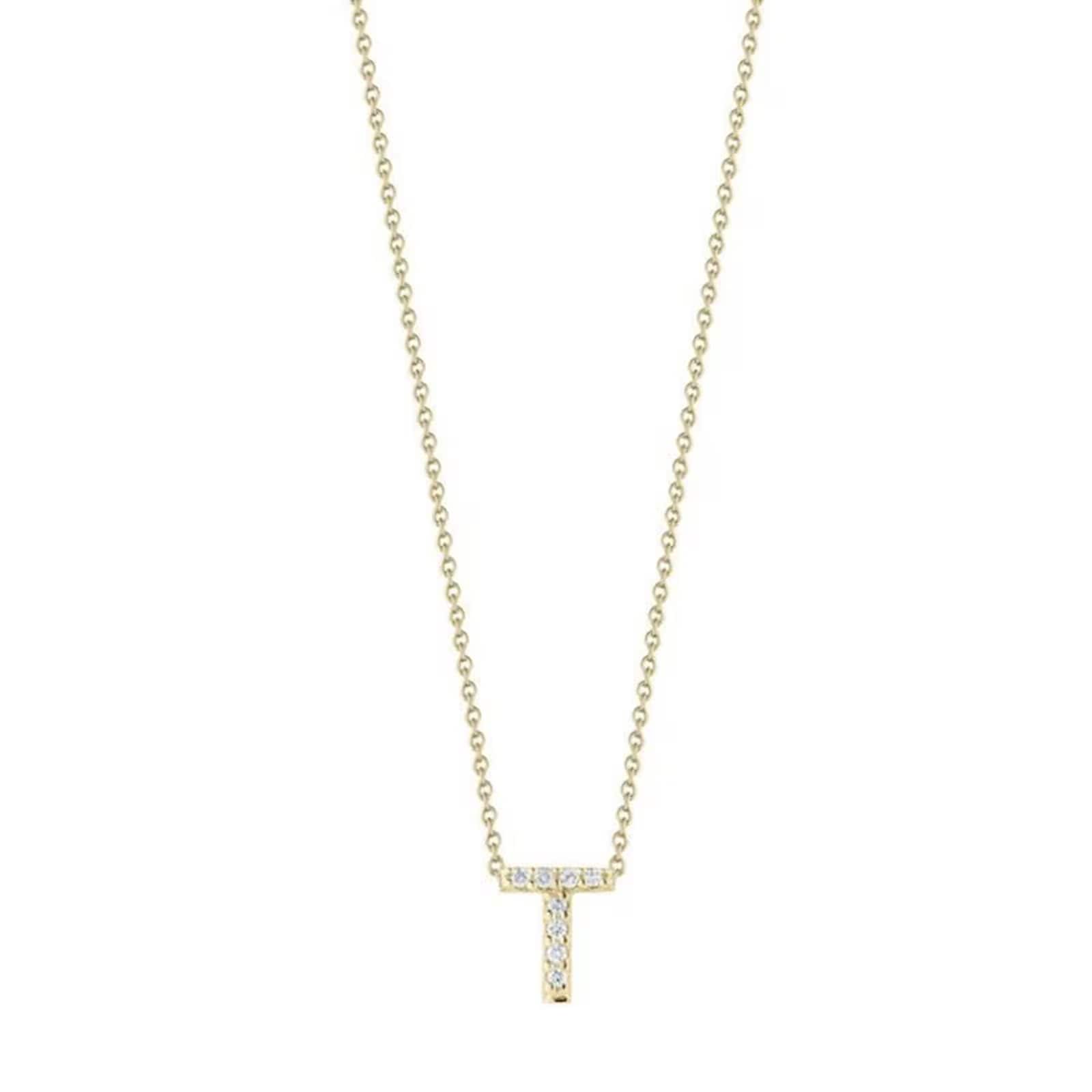 Roberto Coin 18K Yellow Gold Tiny Treasures Diamond Love Letter T Necklace