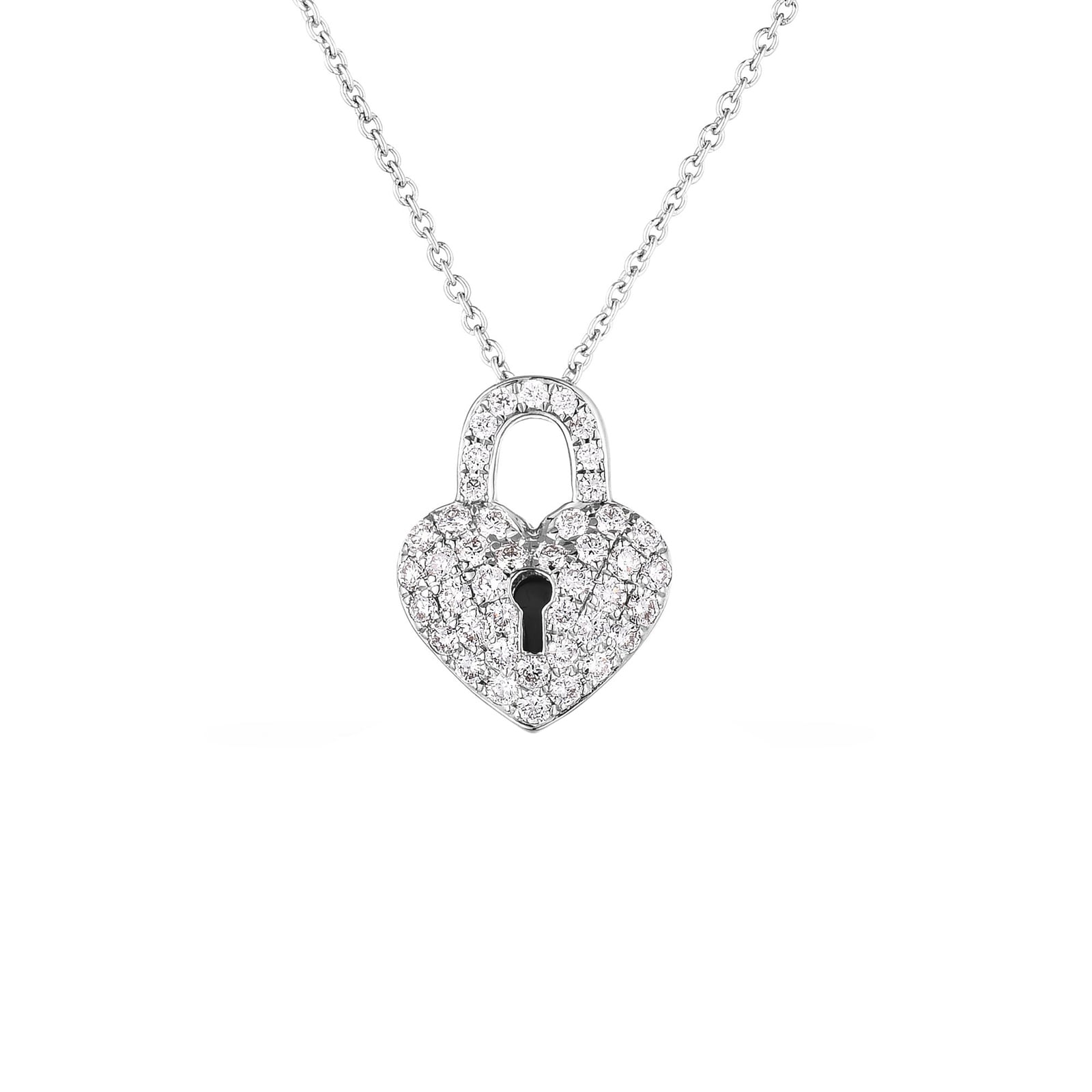 Roberto Coin 18K White Gold Tiny Treasures Diamond Heart Lock Necklace