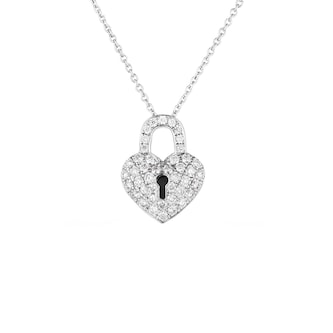 Roberto Coin 18K White Gold Tiny Treasures Diamond Heart Lock Necklace